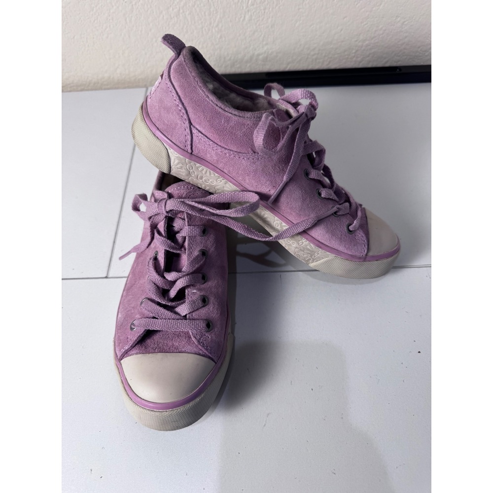UGG Suede Shearling Lined Sneakers Women Size 5.5 Purple Lace Up Minimalist‎